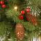 20" Pre-lit Crestwood Spruce Artificial Christmas Chain Hanging Basket with Silver Bristle, Cones, Red Berries, Glitter, Coconut Fiber in Basket with LED Lights